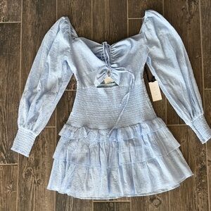 Astr Light Blue Ruffle Mini Dress